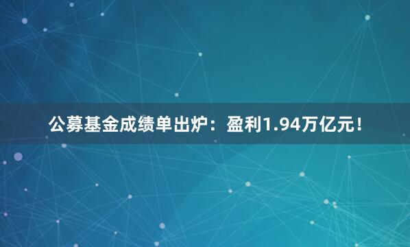 公募基金成绩单出炉：盈利1.94万亿元！