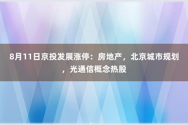 8月11日京投发展涨停：房地产，北京城市规划，光通信概念热股