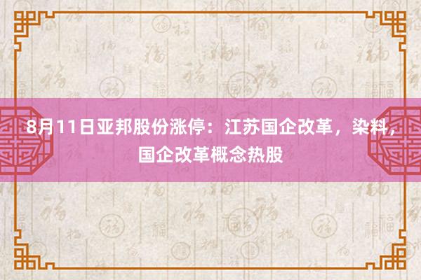 8月11日亚邦股份涨停：江苏国企改革，染料，国企改革概念热股