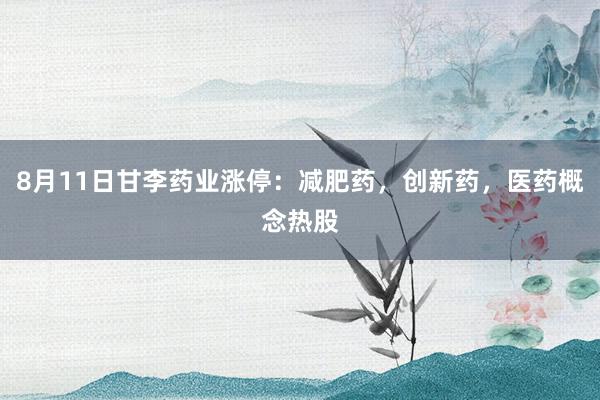 8月11日甘李药业涨停：减肥药，创新药，医药概念热股