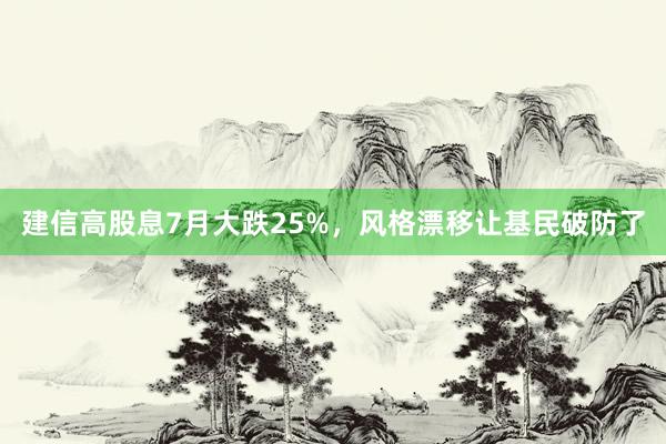 建信高股息7月大跌25%，风格漂移让基民破防了
